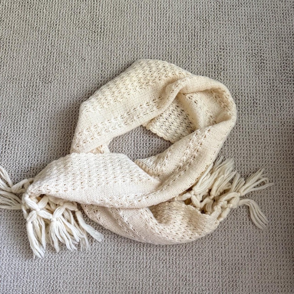 Cream Knit Scarf with Fringe